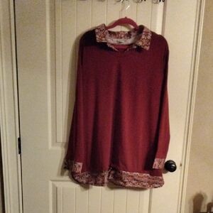 Catherines Brown and Maroon Color Patterned Top Size 3 X